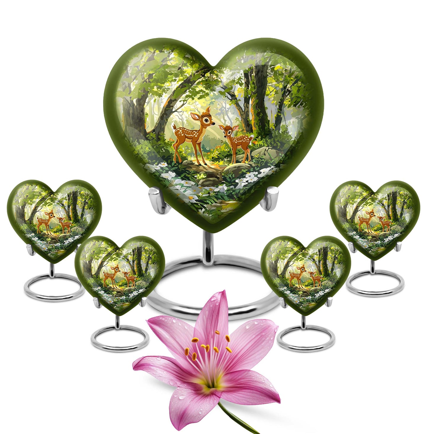 Large 10 inch heart-shaped deer urn for men's 