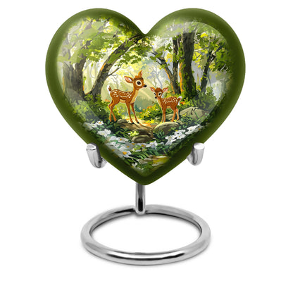 Large 10 inch heart-shaped deer urn for men's 