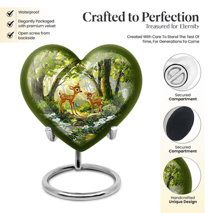 Large 10 inch heart-shaped deer urn for men's 