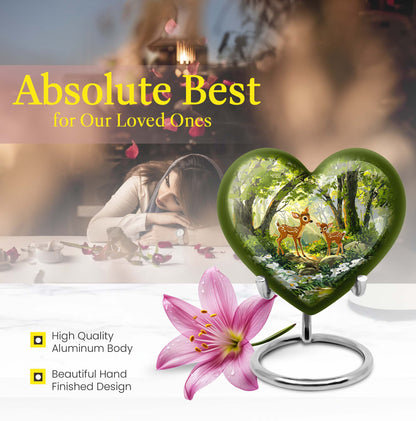 Large 10 inch heart-shaped deer urn for men's 