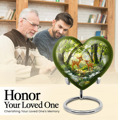 Large 10 inch heart-shaped deer urn for men's 
