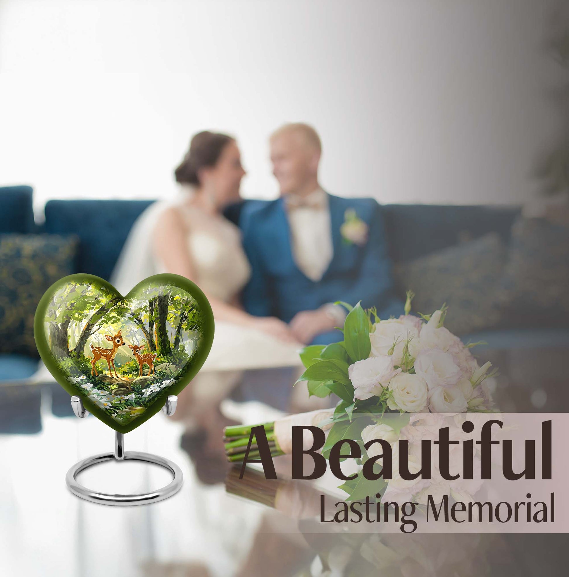 Large 10 inch heart-shaped deer urn for men's 