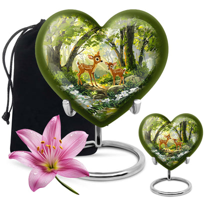 Large 10 inch heart-shaped deer urn for men's 