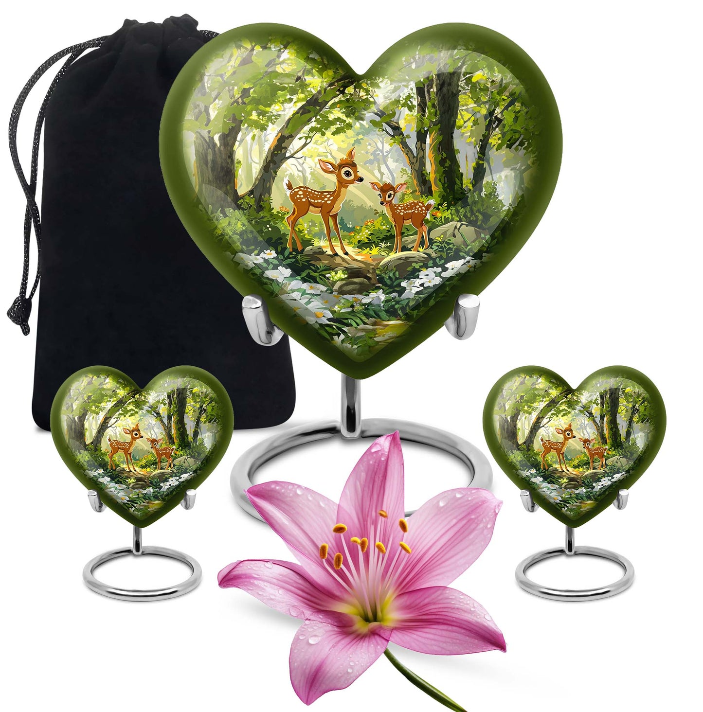 Large 10 inch heart-shaped deer urn for men's 