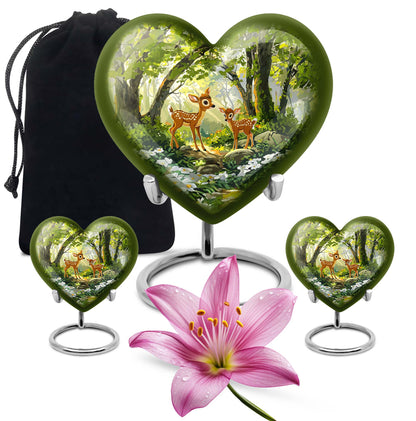 Large 10 inch heart-shaped deer urn for men's 