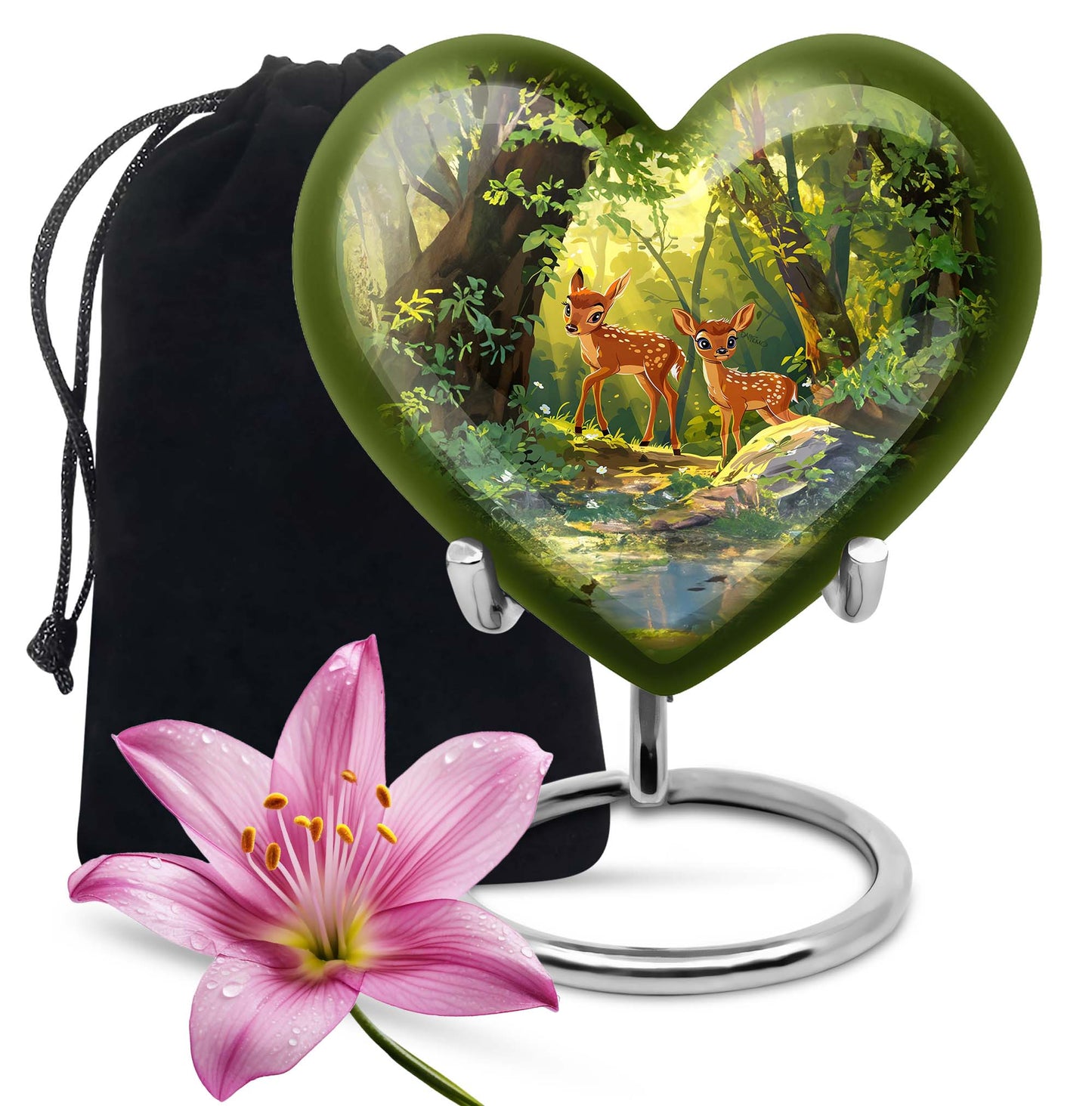 10-inch heart-shaped deer urn