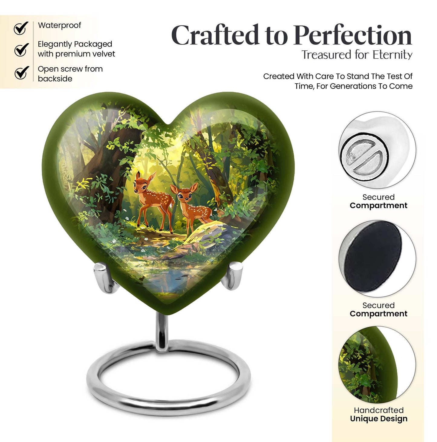 10-inch heart-shaped deer urn