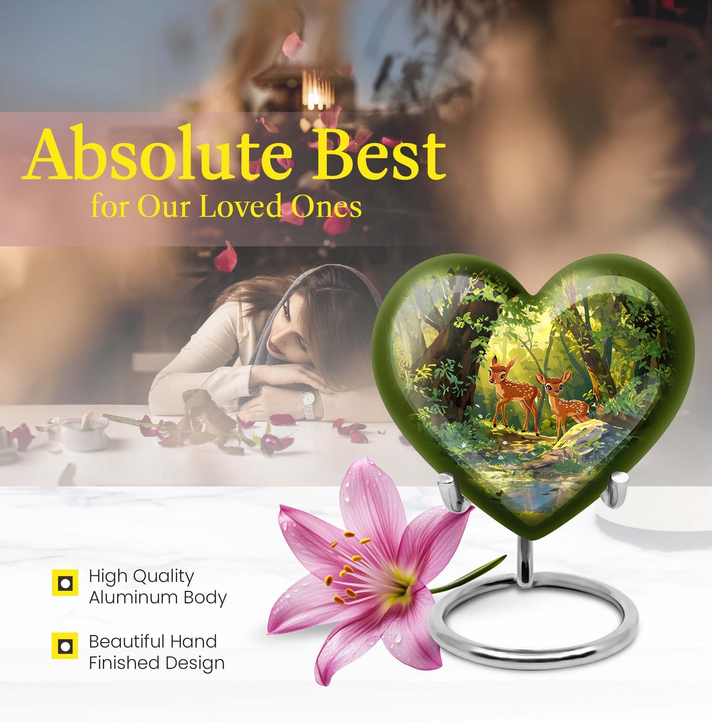 10-inch heart-shaped deer urn