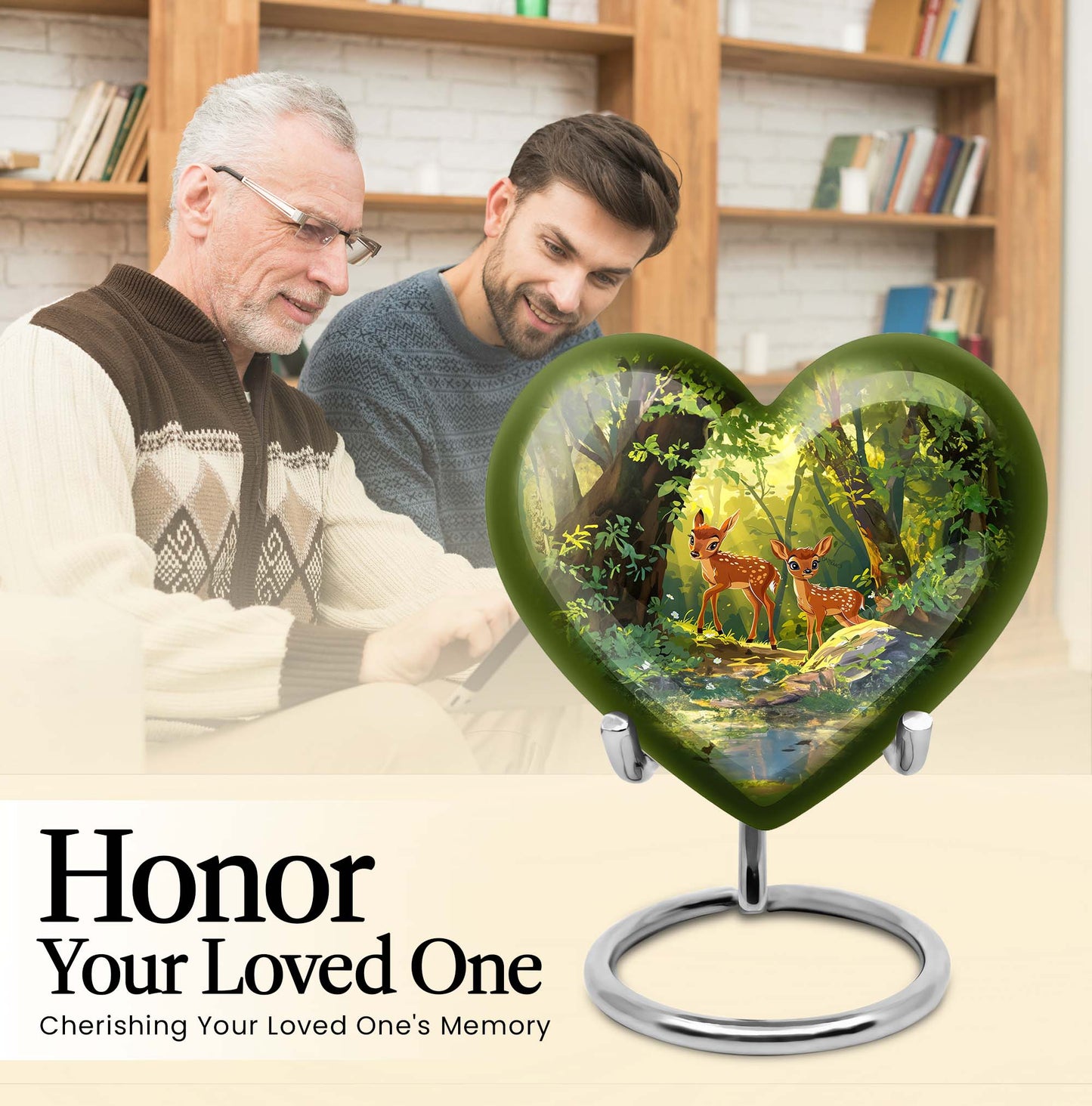10-inch heart-shaped deer urn