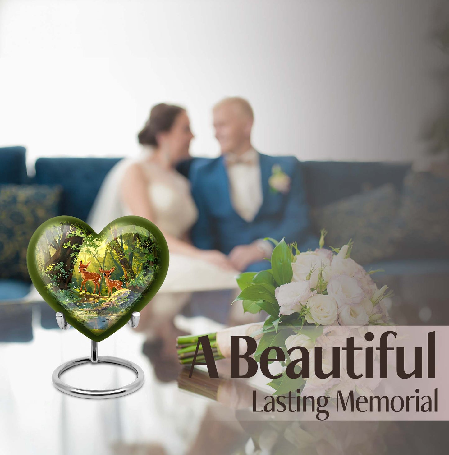10-inch heart-shaped deer urn