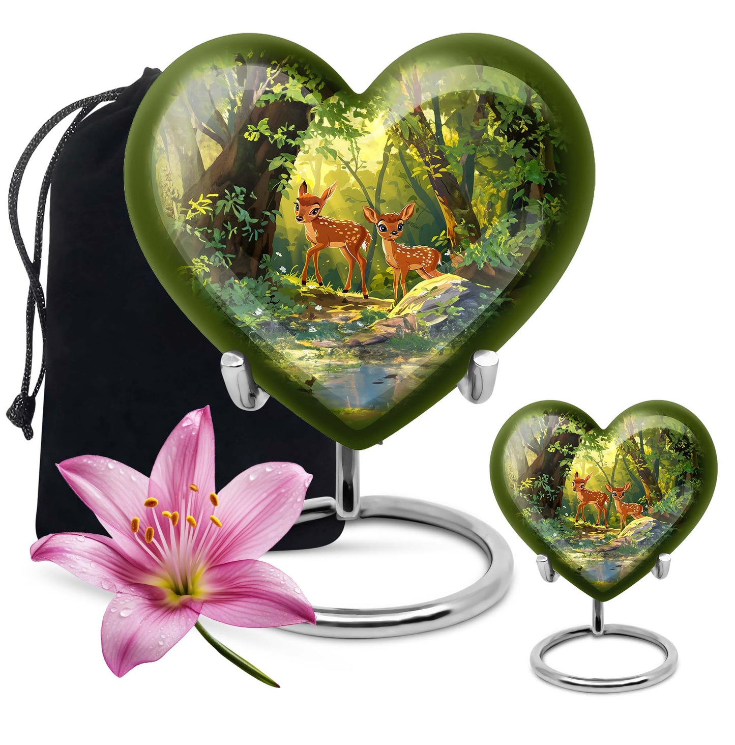 10-inch heart-shaped deer urn