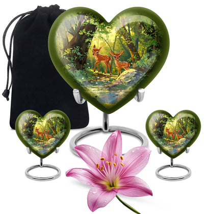 10-inch heart-shaped deer urn