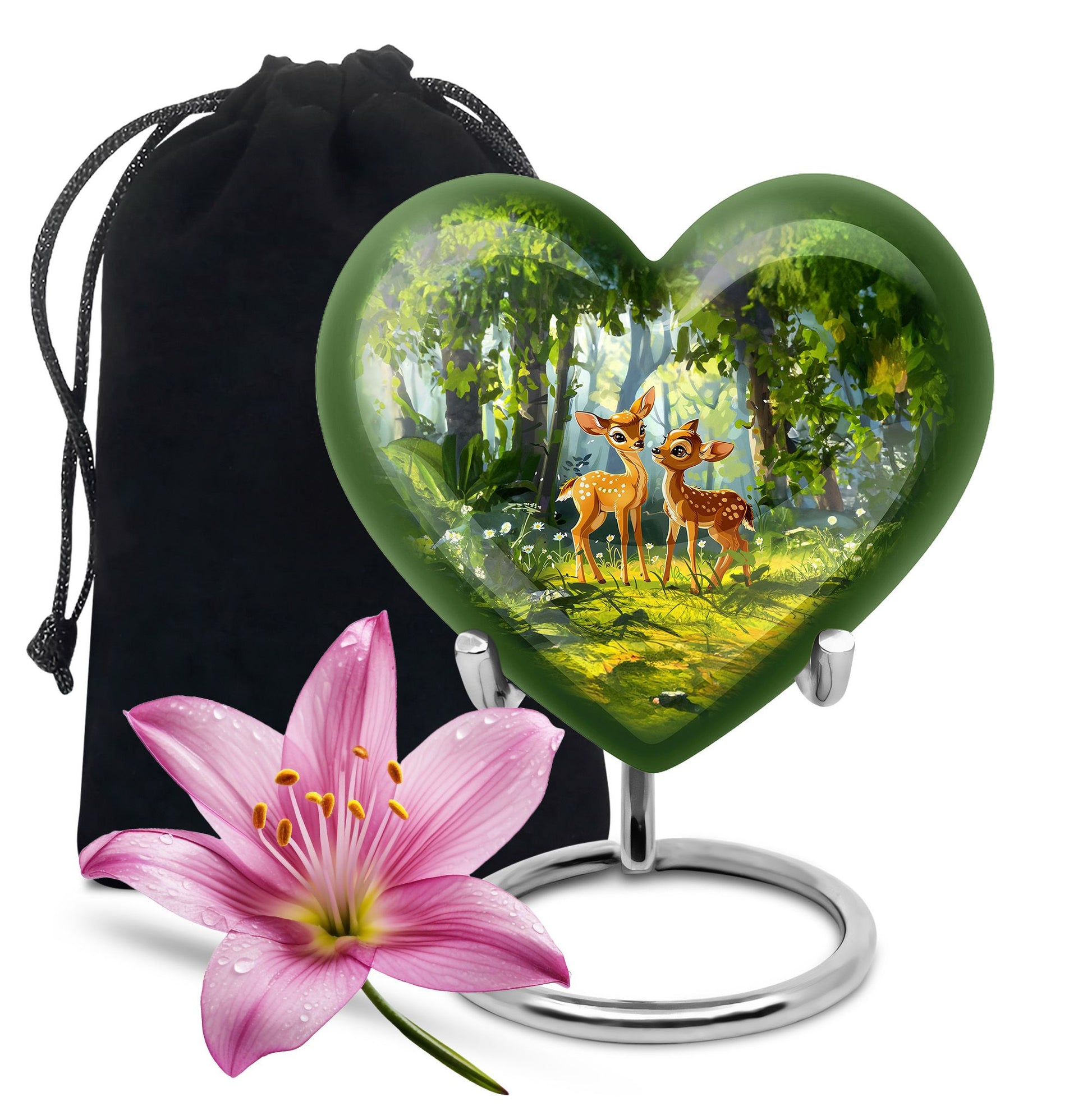 Deer Themed Heart Memorial Urn