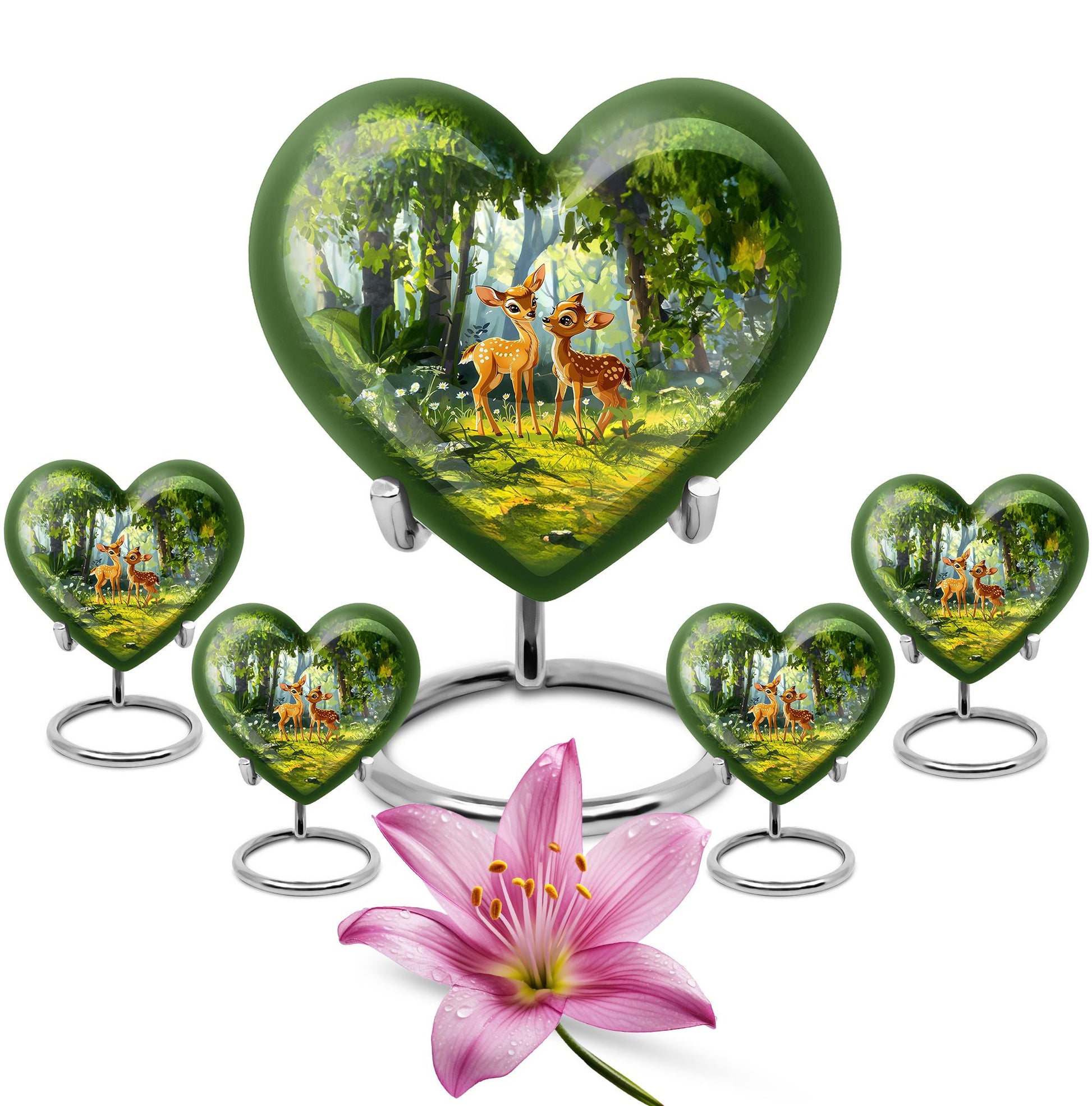 Deer Themed Heart Memorial Urn