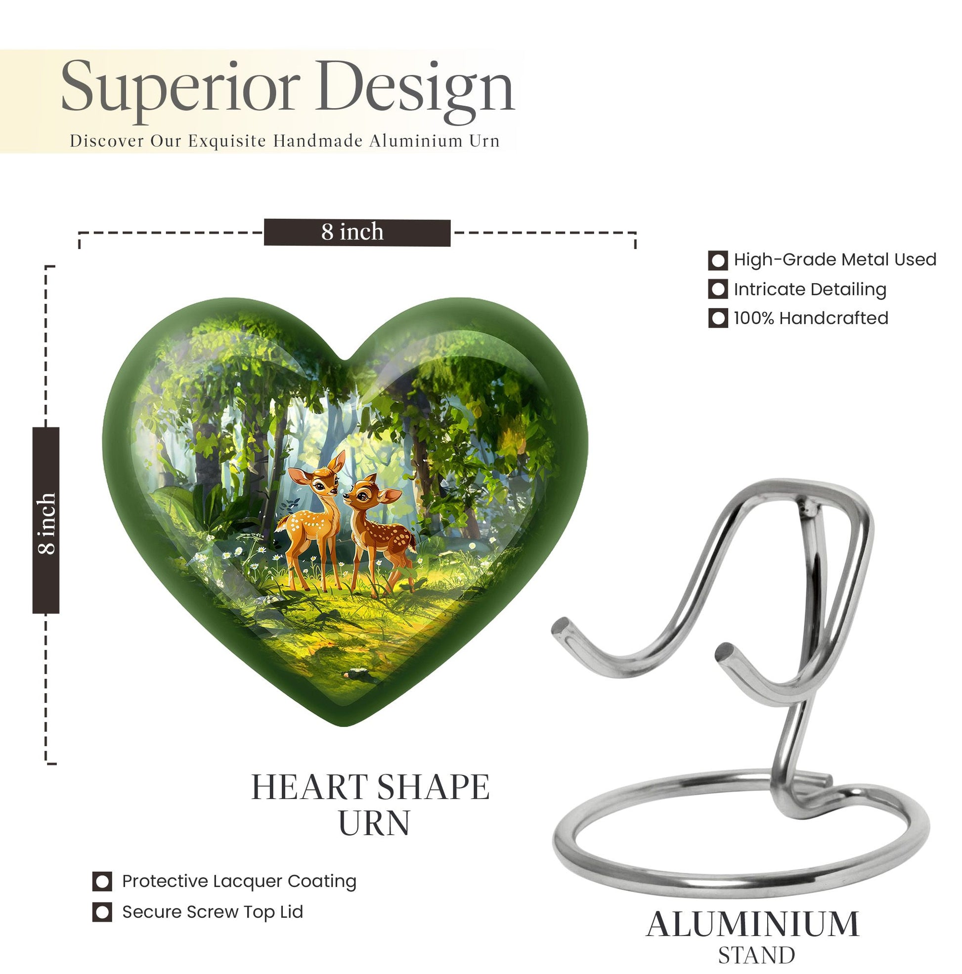 Deer Themed Heart Memorial Urn