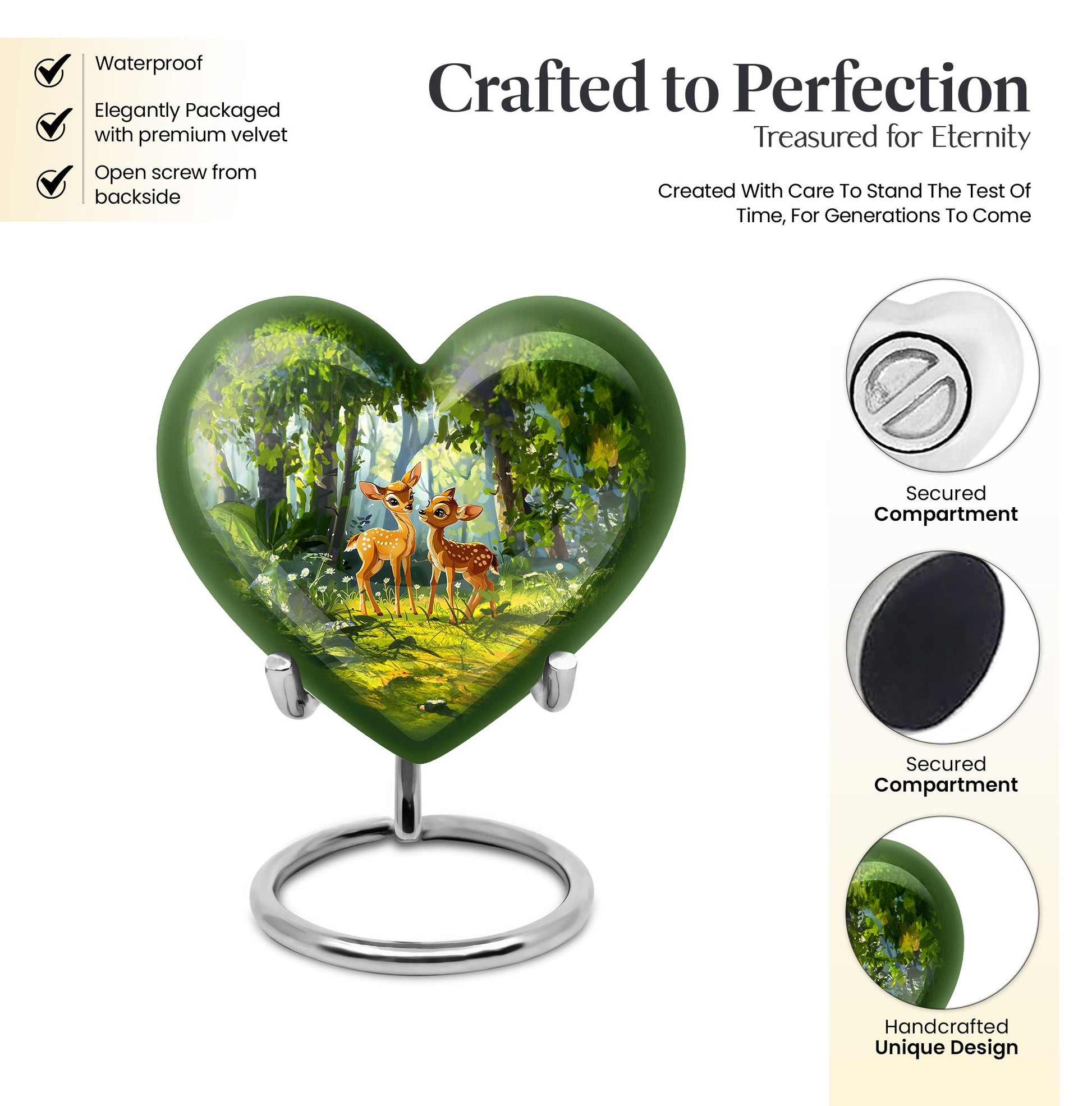 Deer Themed Heart Memorial Urn