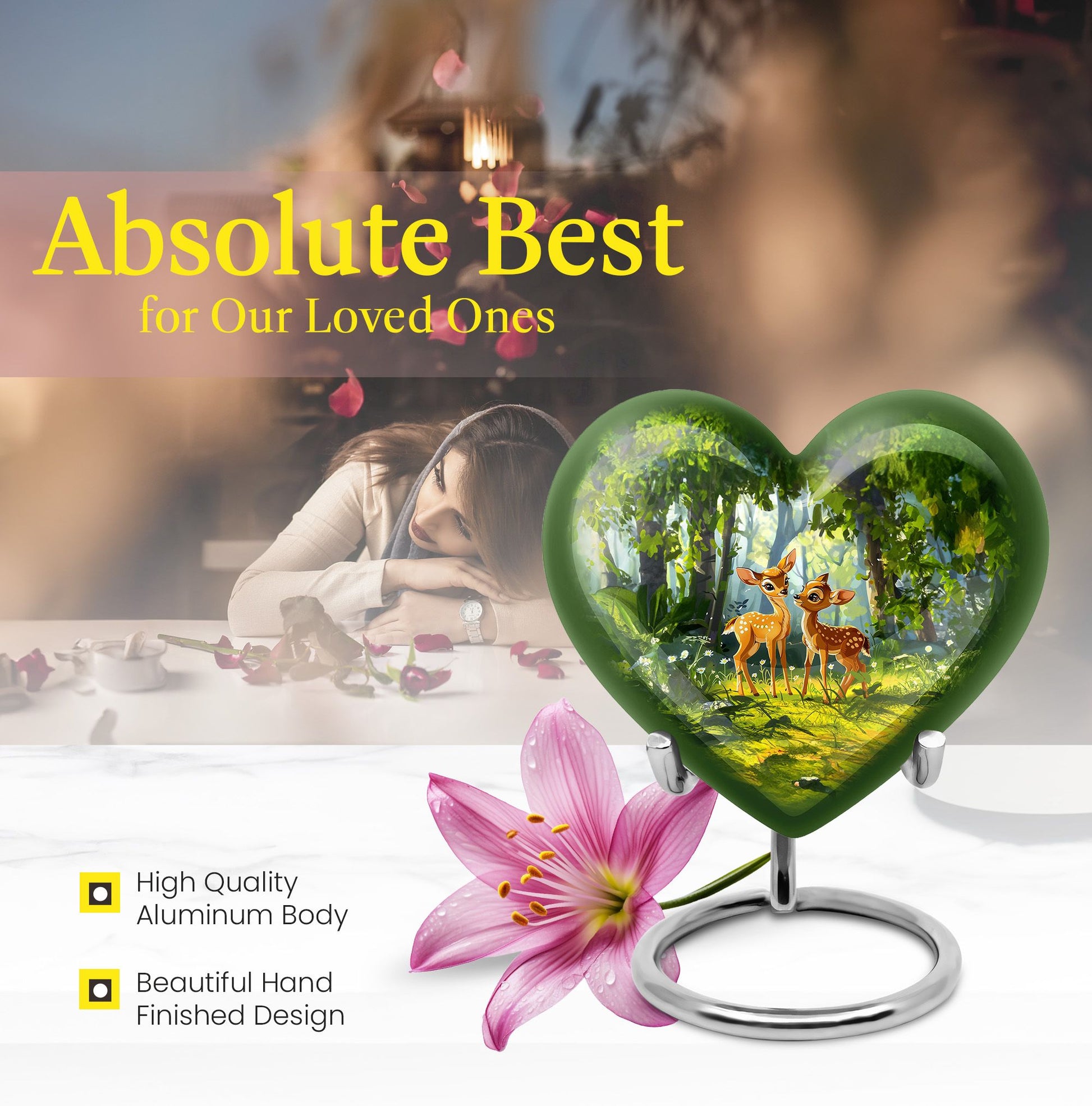 Deer Themed Heart Memorial Urn