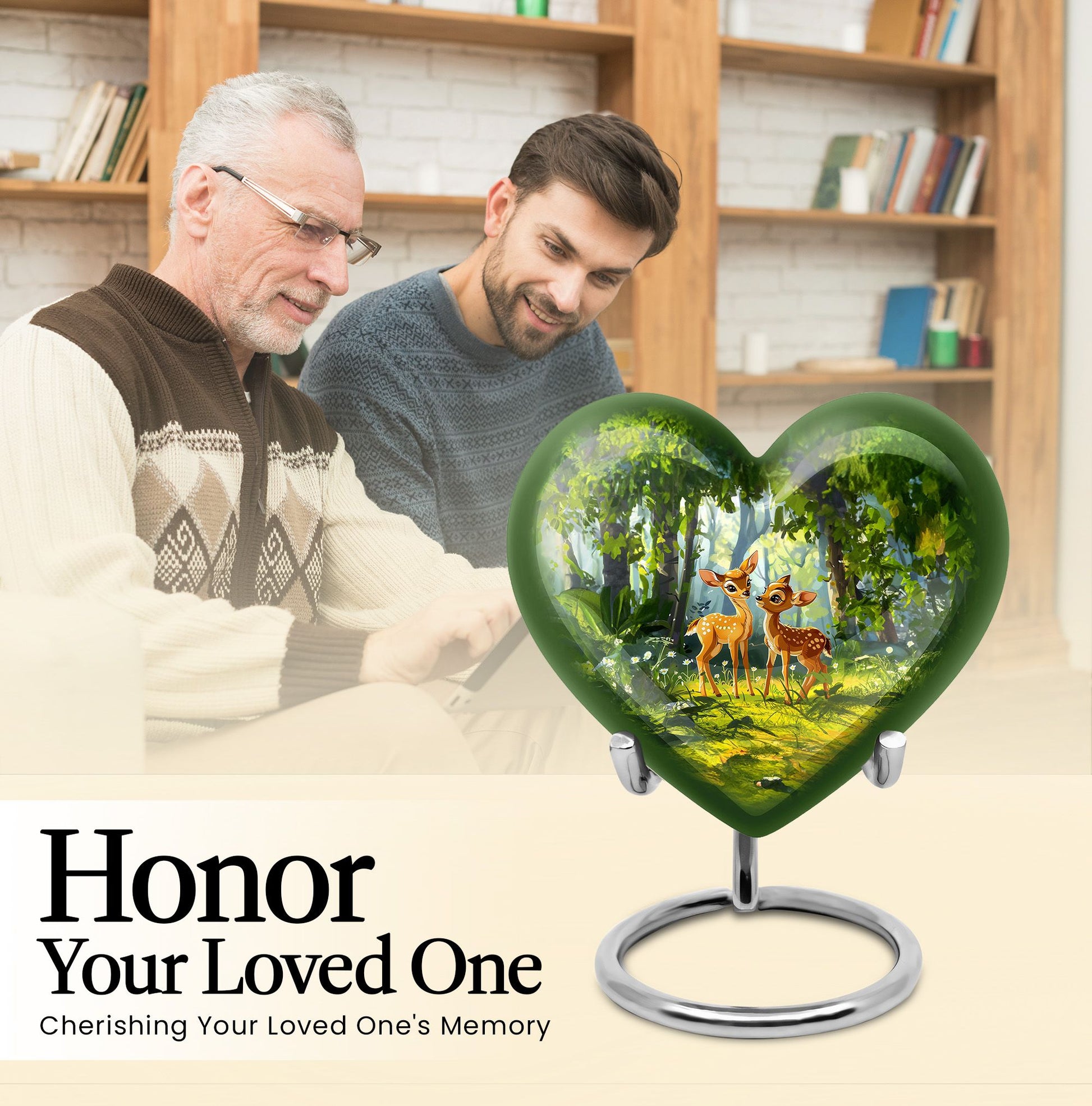 Deer Themed Heart Memorial Urn