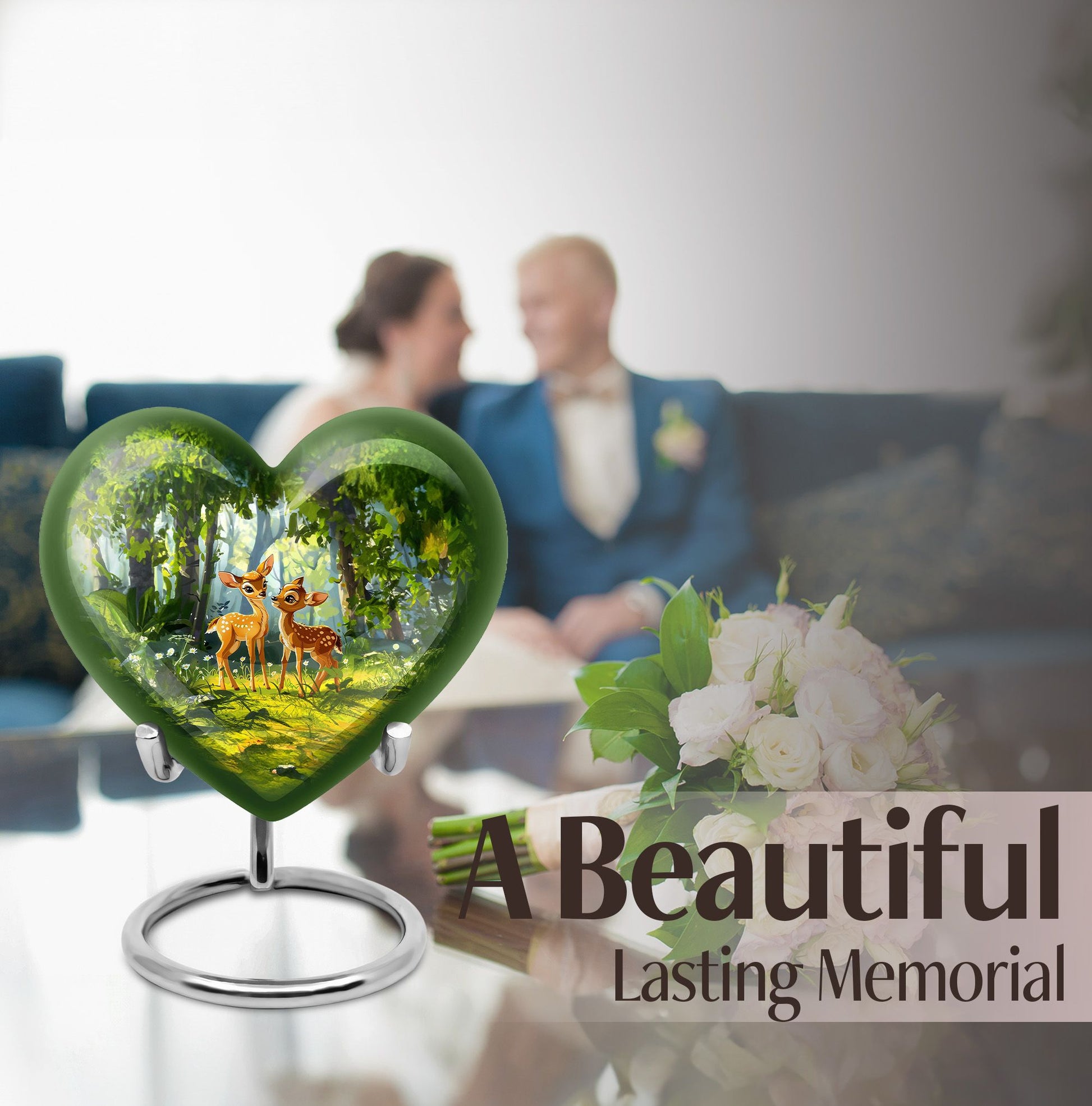 Deer Themed Heart Memorial Urn