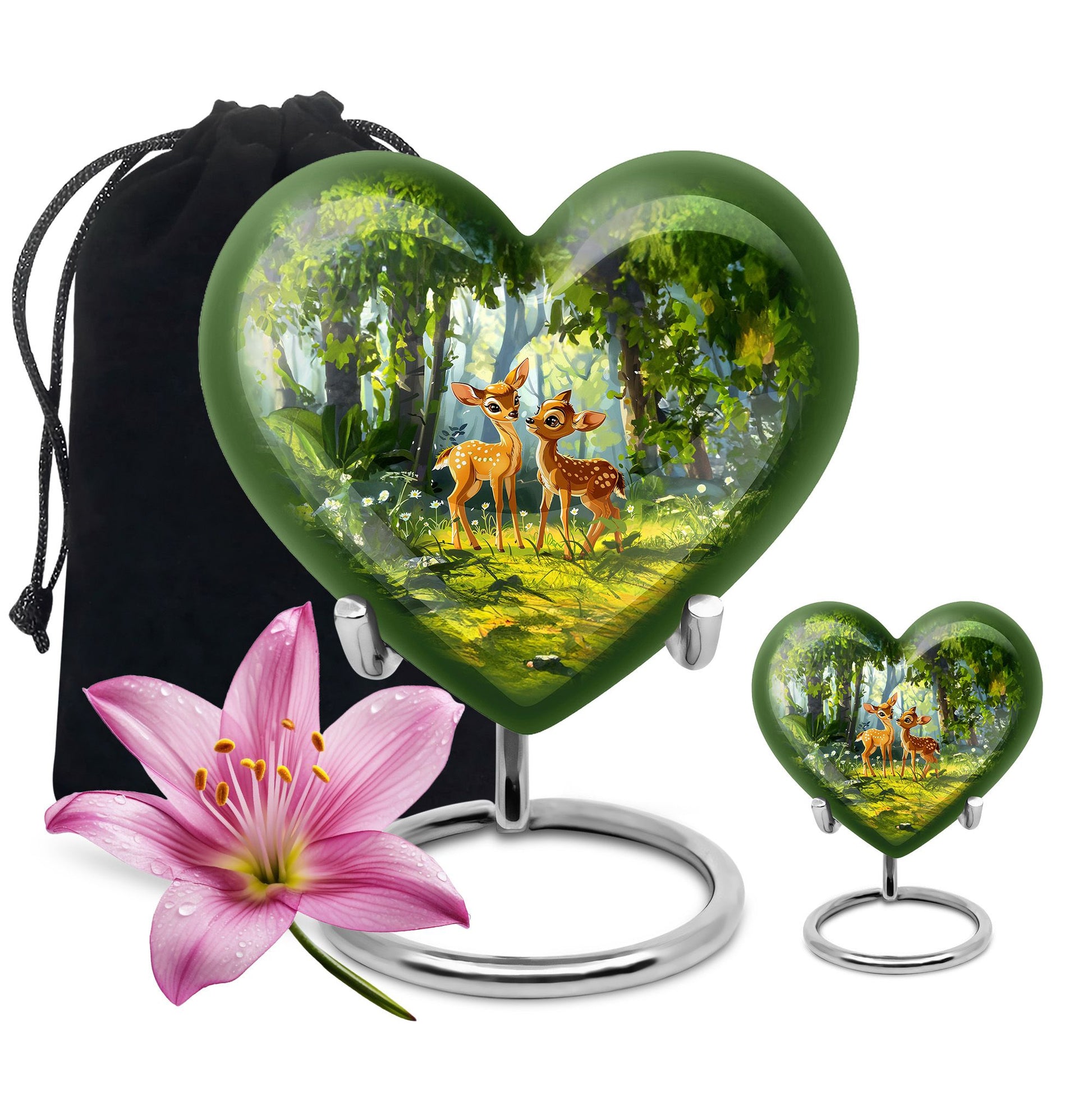Deer Themed Heart Memorial Urn
