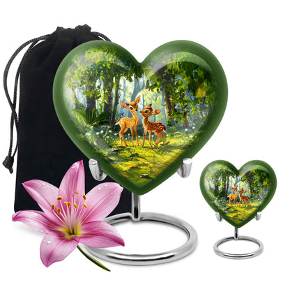 Deer Themed Heart Memorial Urn