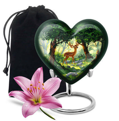 10 Inch Aluminium Heart-Shaped Deer Funeral Urn for Mom, with Personalized Engraving Option