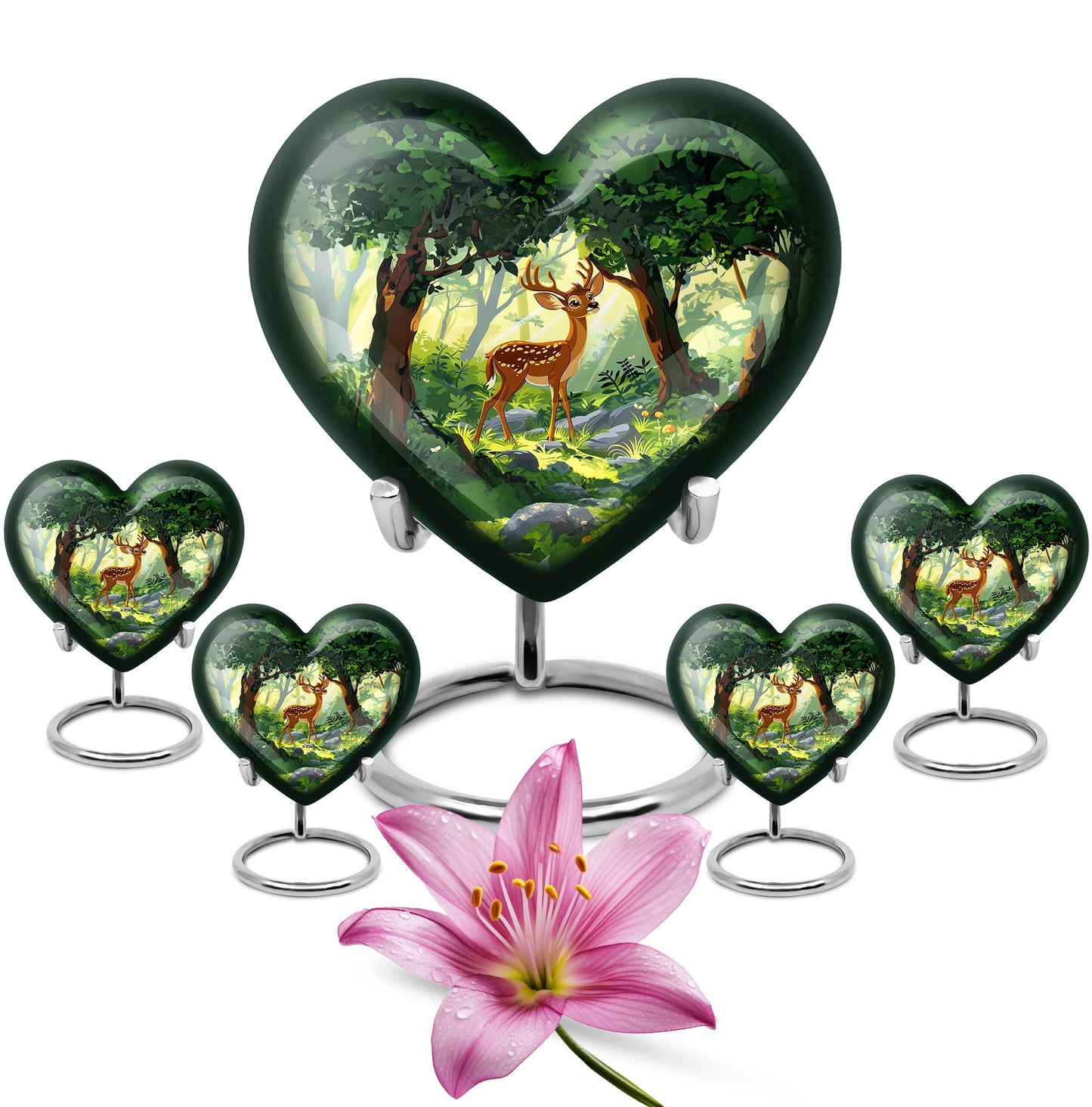 10 Inch Aluminium Heart-Shaped Deer Funeral Urn for Mom, with Personalized Engraving Option