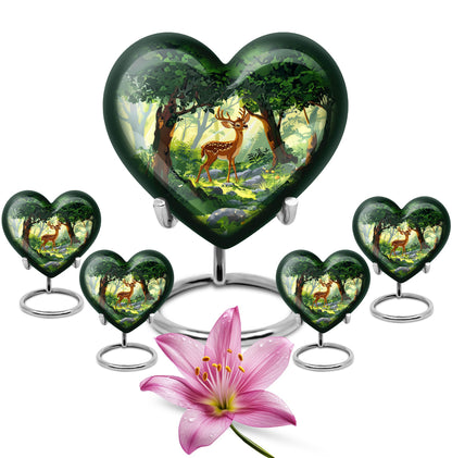 10 Inch Aluminium Heart-Shaped Deer Funeral Urn for Mom, with Personalized Engraving Option