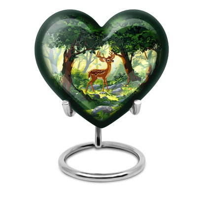 10 Inch Aluminium Heart-Shaped Deer Funeral Urn for Mom, with Personalized Engraving Option