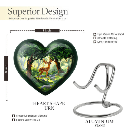 10 Inch Aluminium Heart-Shaped Deer Funeral Urn for Mom, with Personalized Engraving Option