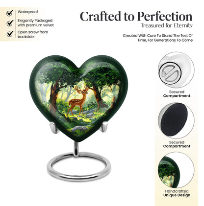 10 Inch Aluminium Heart-Shaped Deer Funeral Urn for Mom, with Personalized Engraving Option