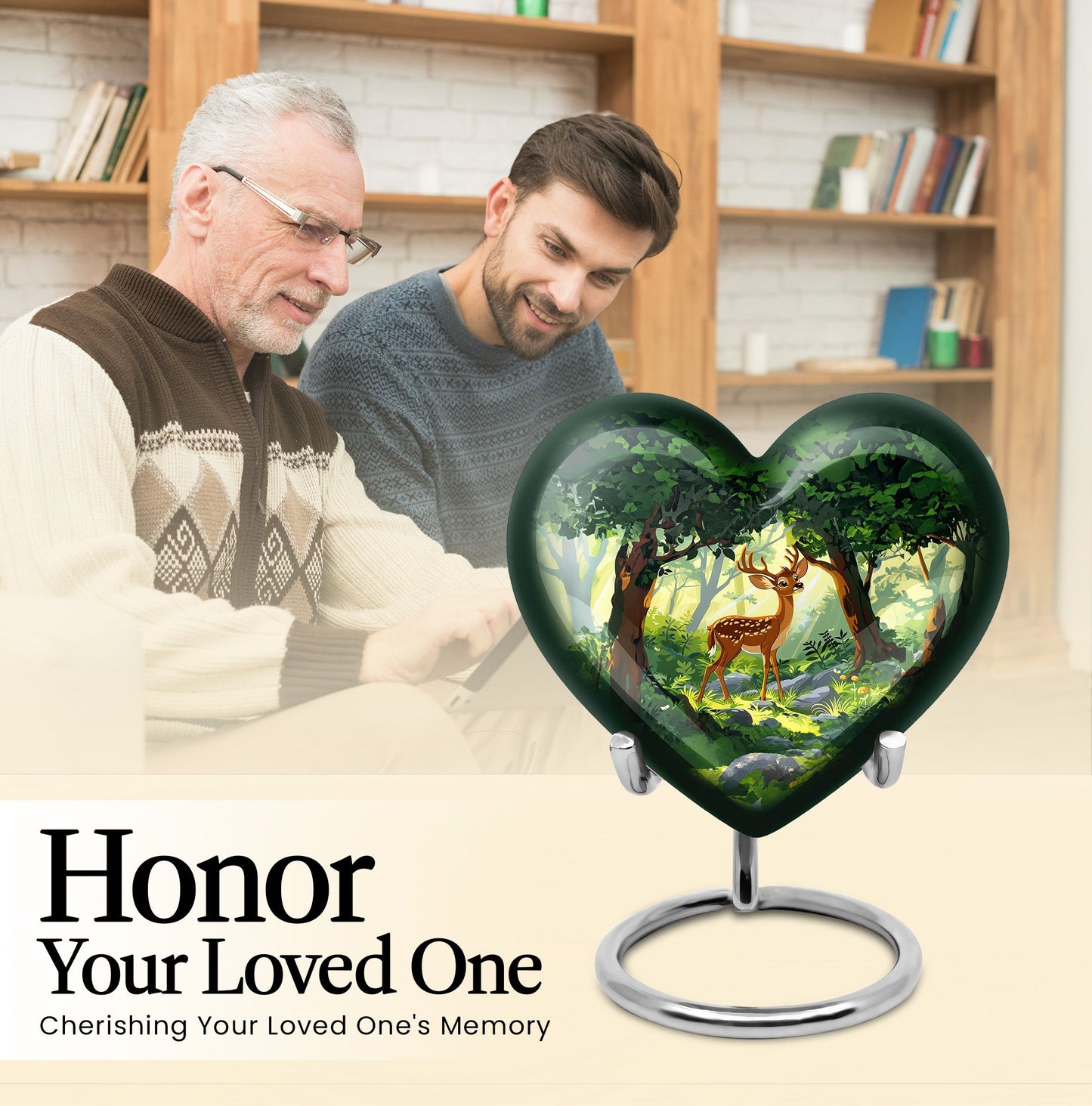 10 Inch Aluminium Heart-Shaped Deer Funeral Urn for Mom, with Personalized Engraving Option