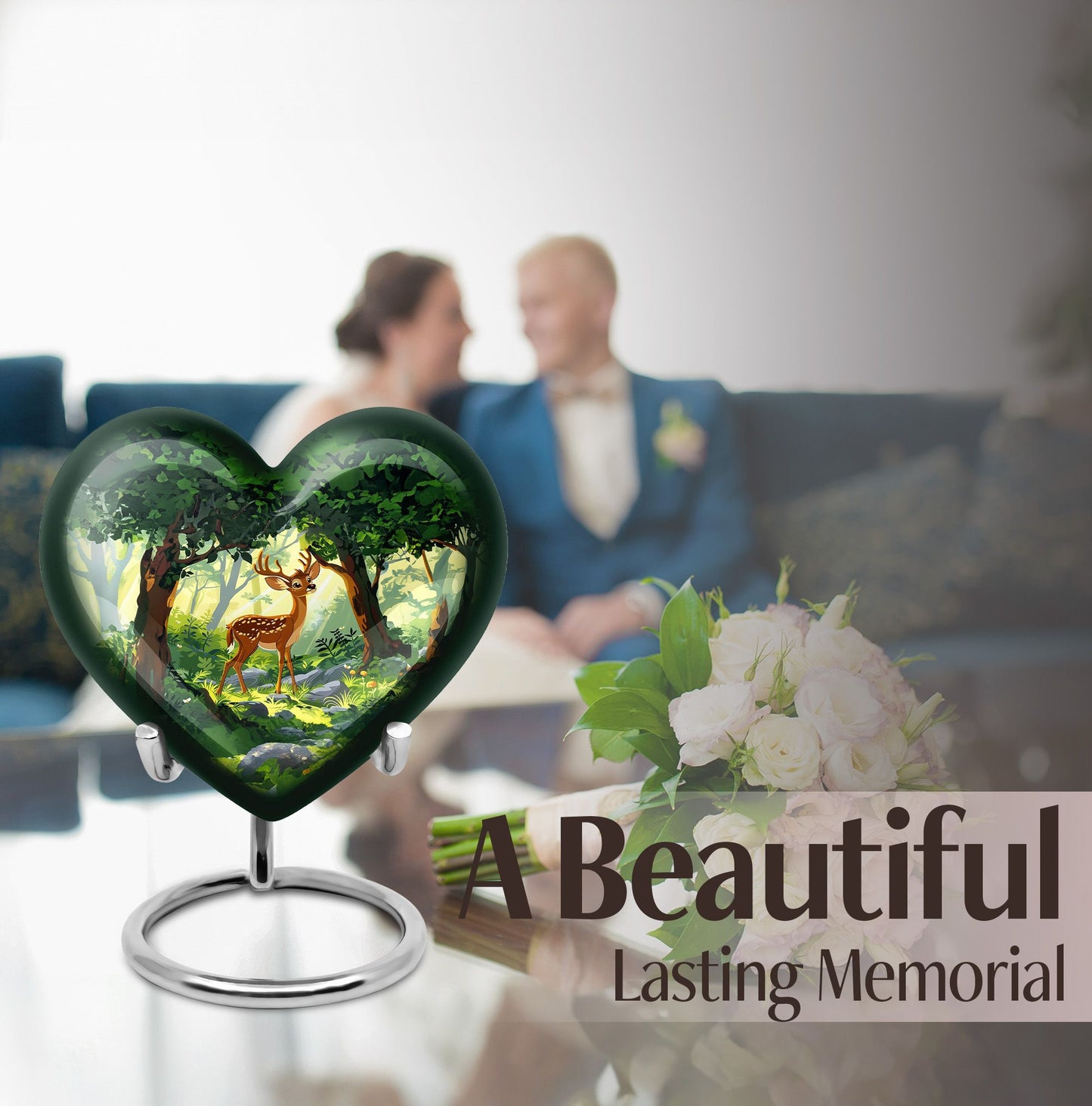 10 Inch Aluminium Heart-Shaped Deer Funeral Urn for Mom, with Personalized Engraving Option