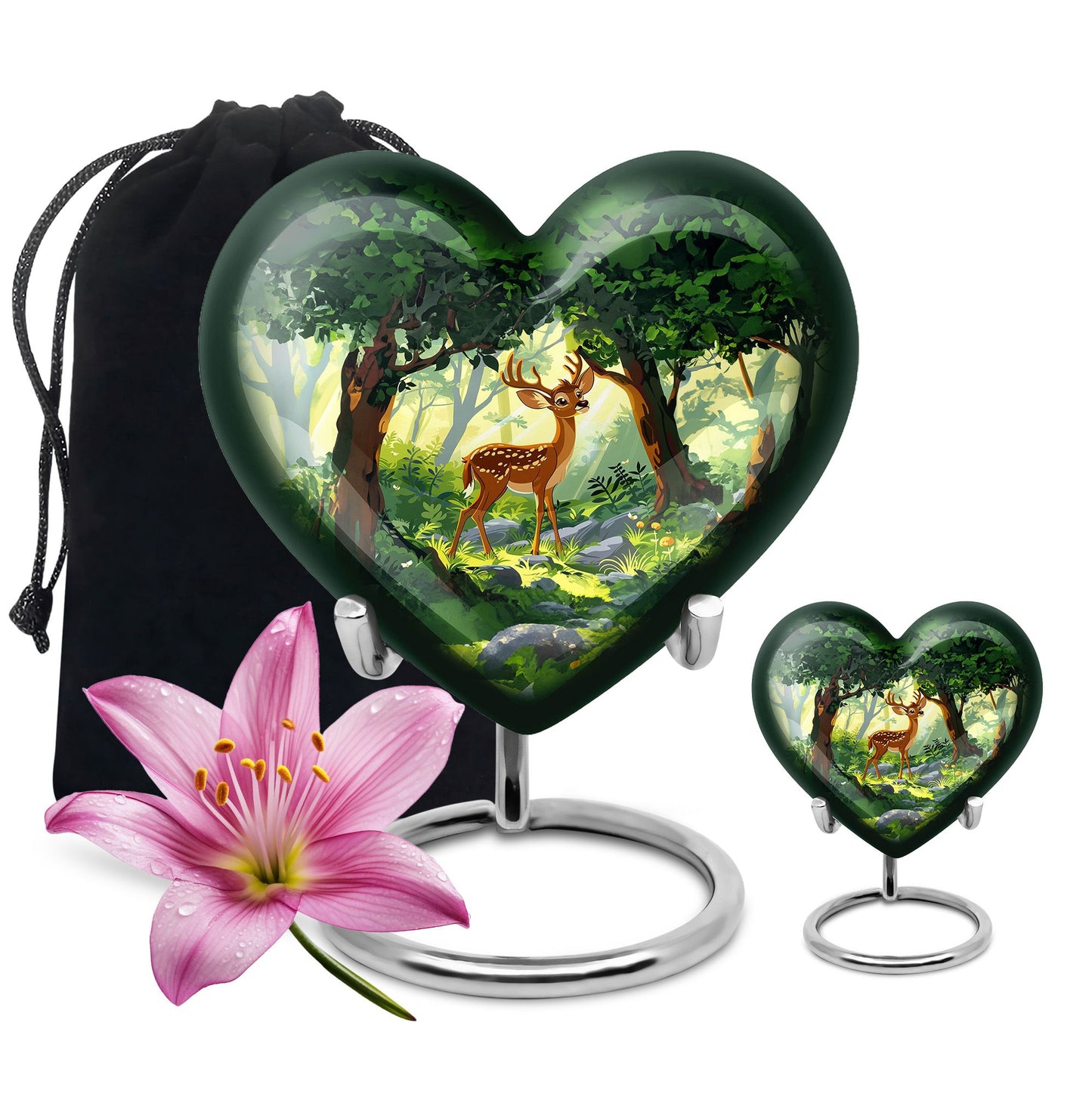 10 Inch Aluminium Heart-Shaped Deer Funeral Urn for Mom, with Personalized Engraving Option