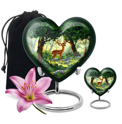 10 Inch Aluminium Heart-Shaped Deer Funeral Urn for Mom, with Personalized Engraving Option