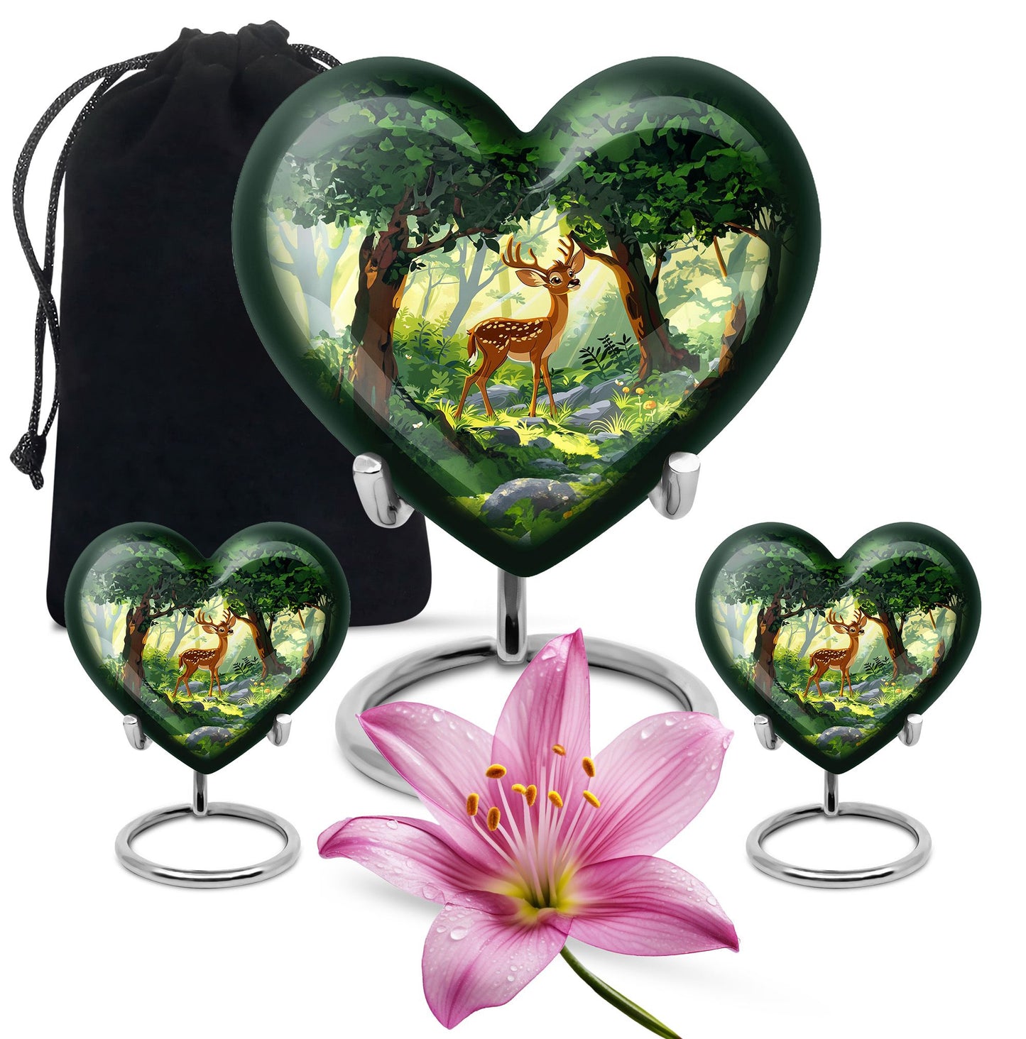 10 Inch Aluminium Heart-Shaped Deer Funeral Urn for Mom, with Personalized Engraving Option