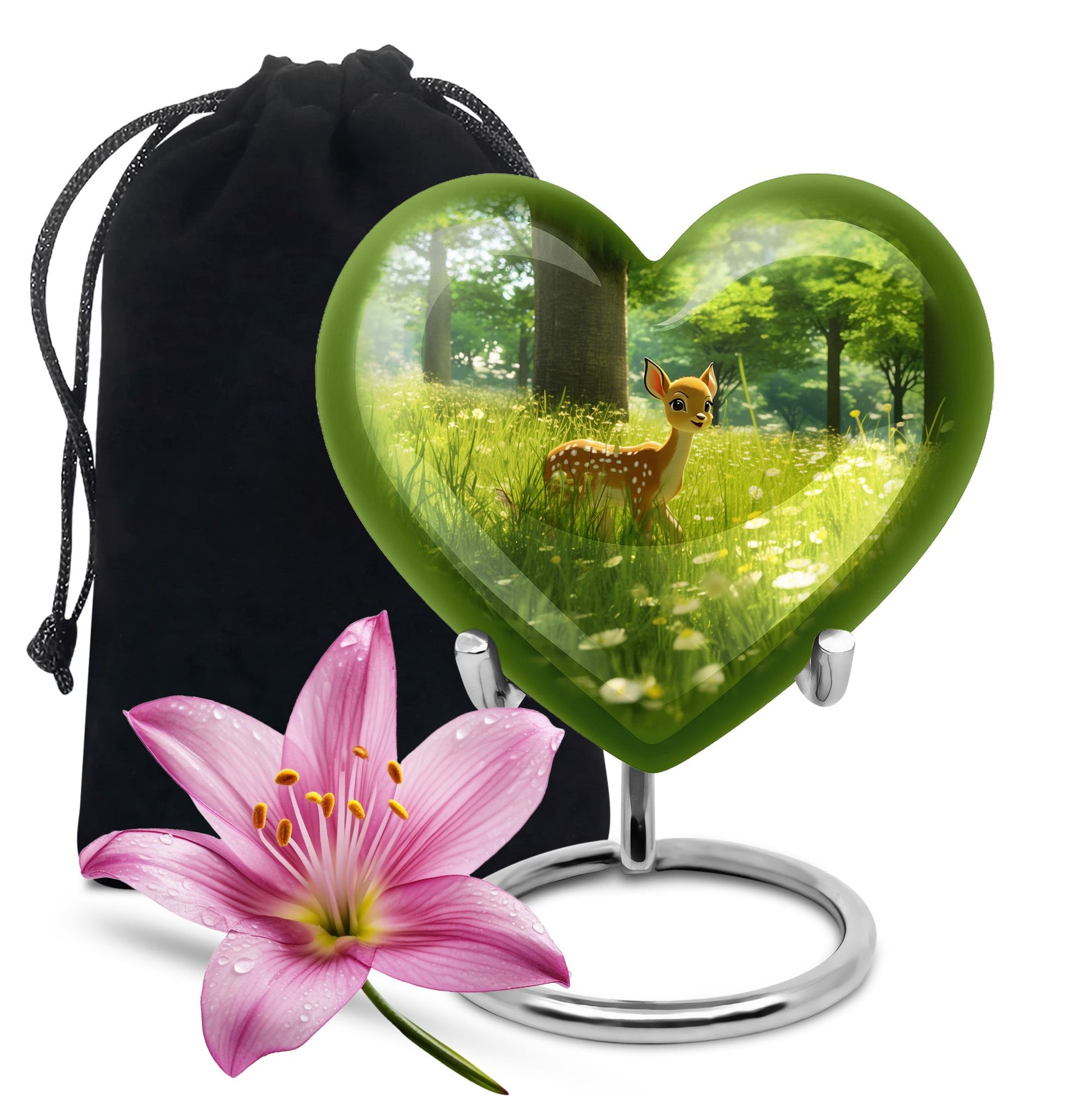 10-inch Heart Urn with deer theme