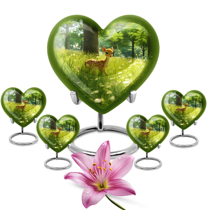 10-inch Heart Urn with deer theme