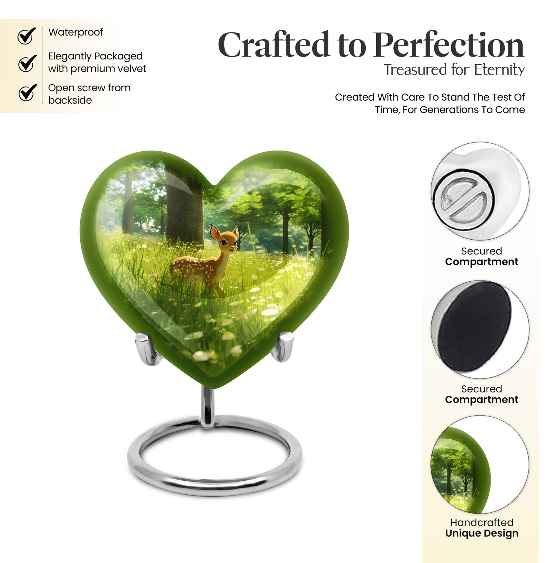 10-inch Heart Urn with deer theme