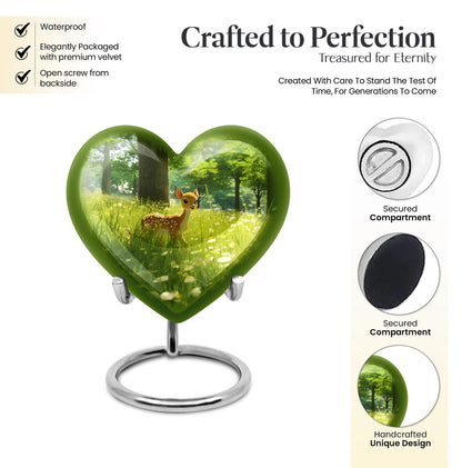 10-inch Heart Urn with deer theme