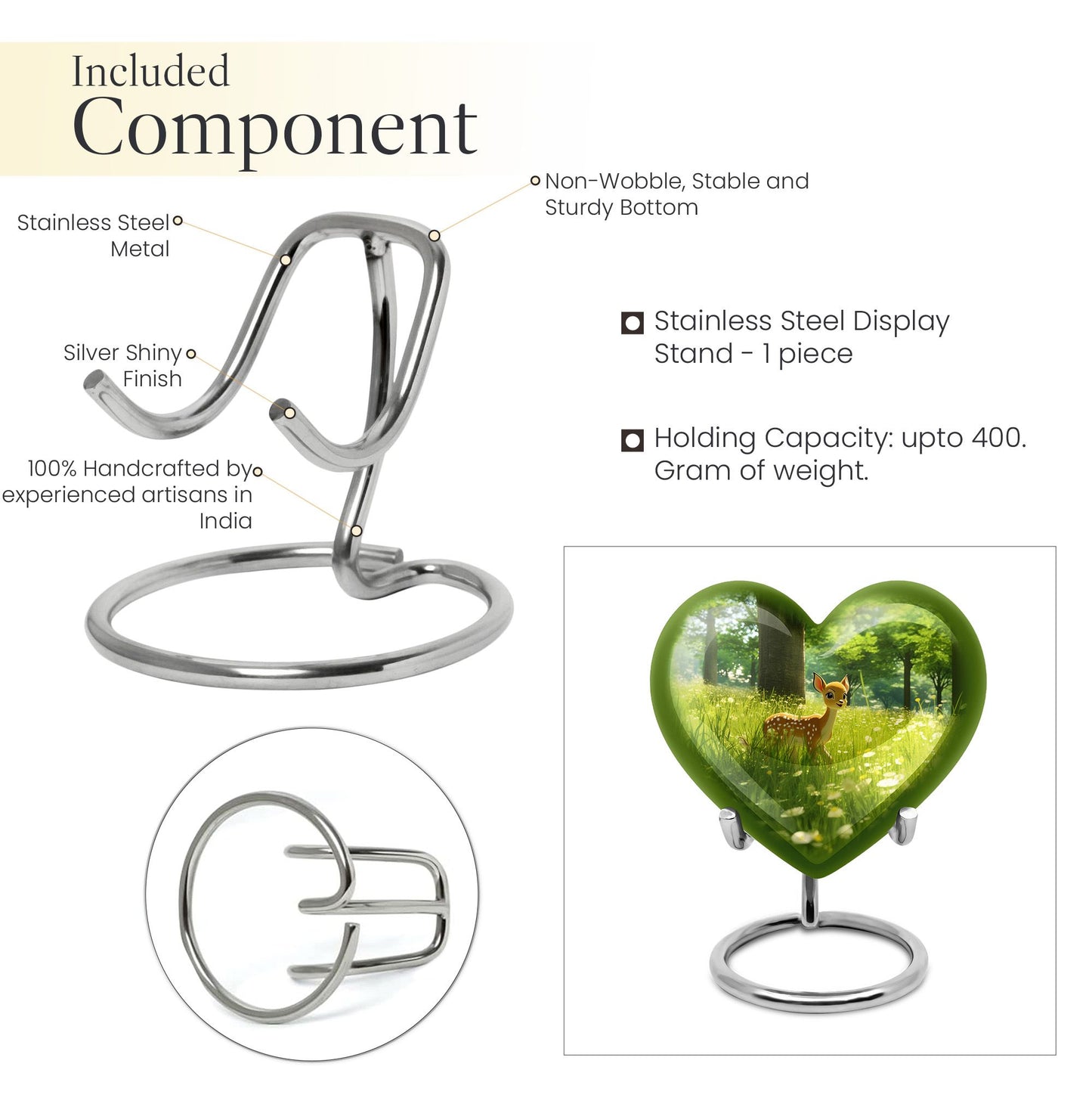10-inch Heart Urn with deer theme