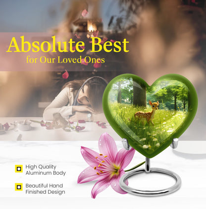 10-inch Heart Urn with deer theme