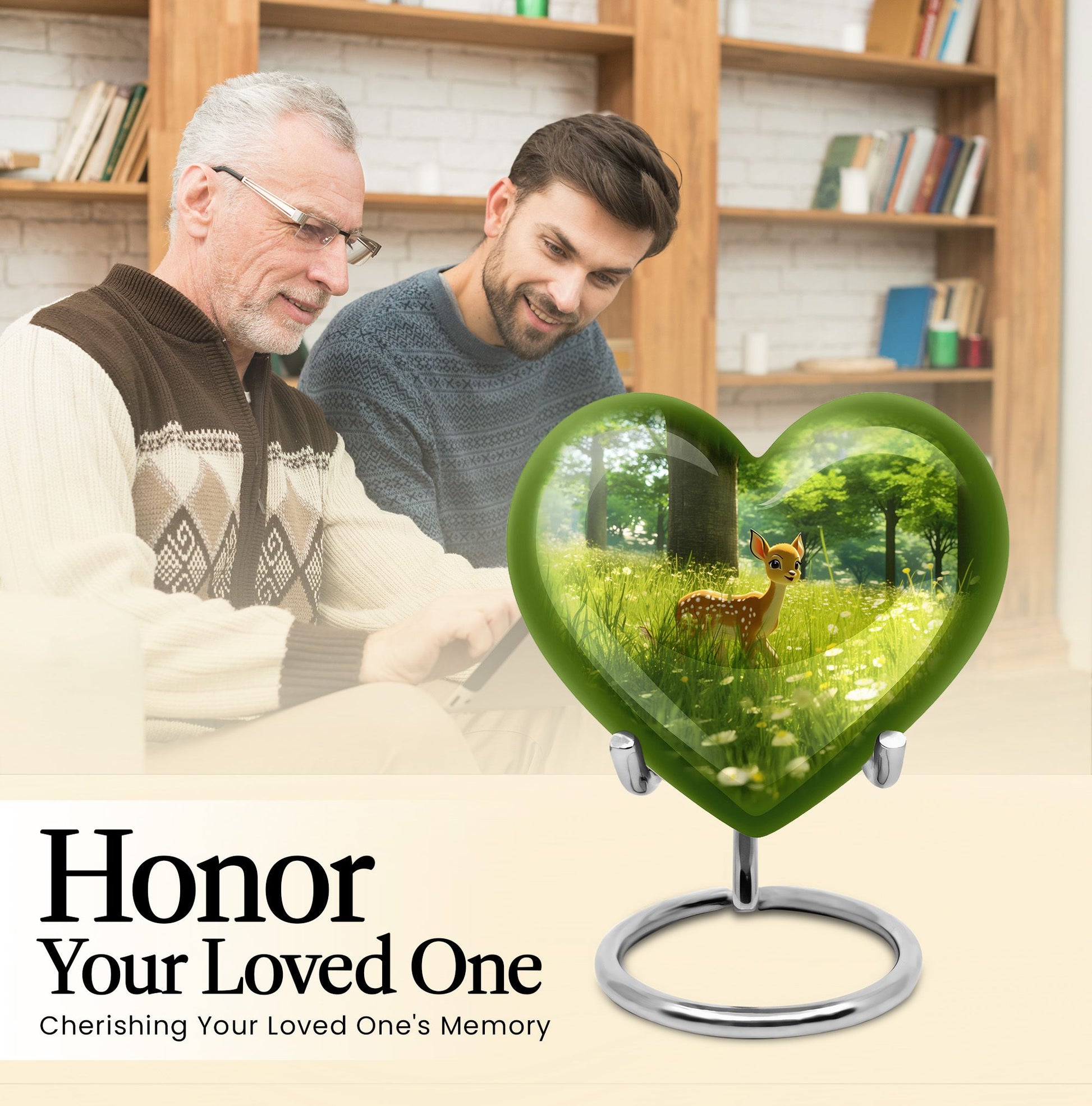 10-inch Heart Urn with deer theme