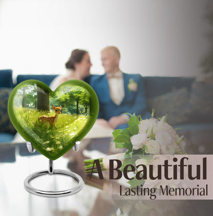 10-inch Heart Urn with deer theme