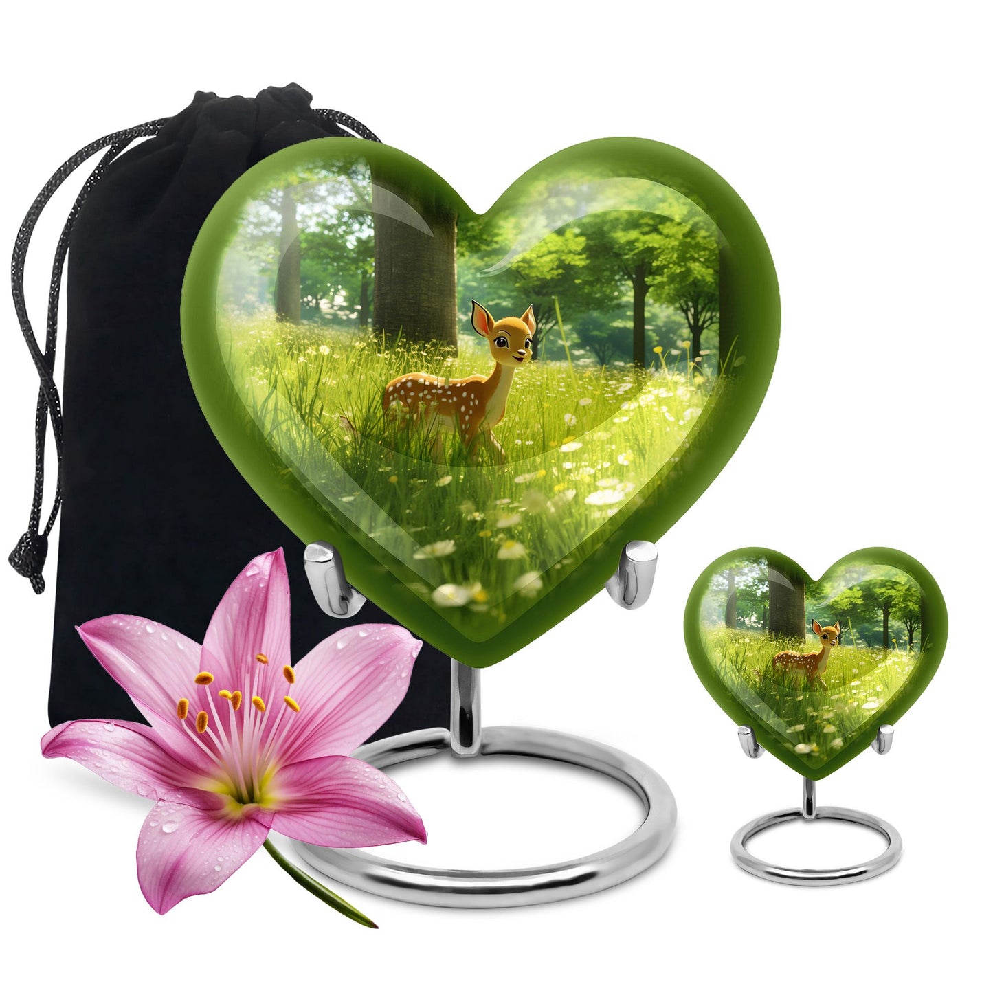 10-inch Heart Urn with deer theme