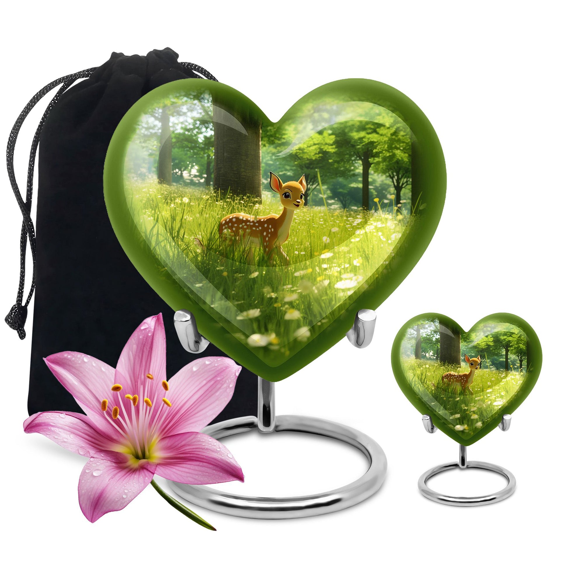10-inch Heart Urn with deer theme