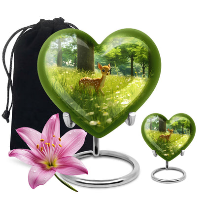 10-inch Heart Urn with deer theme