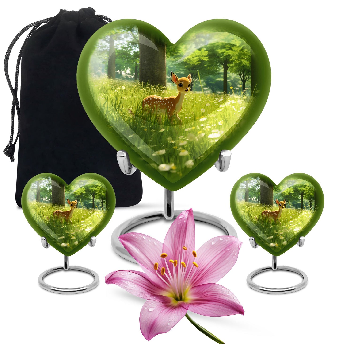 10-inch Heart Urn with deer theme