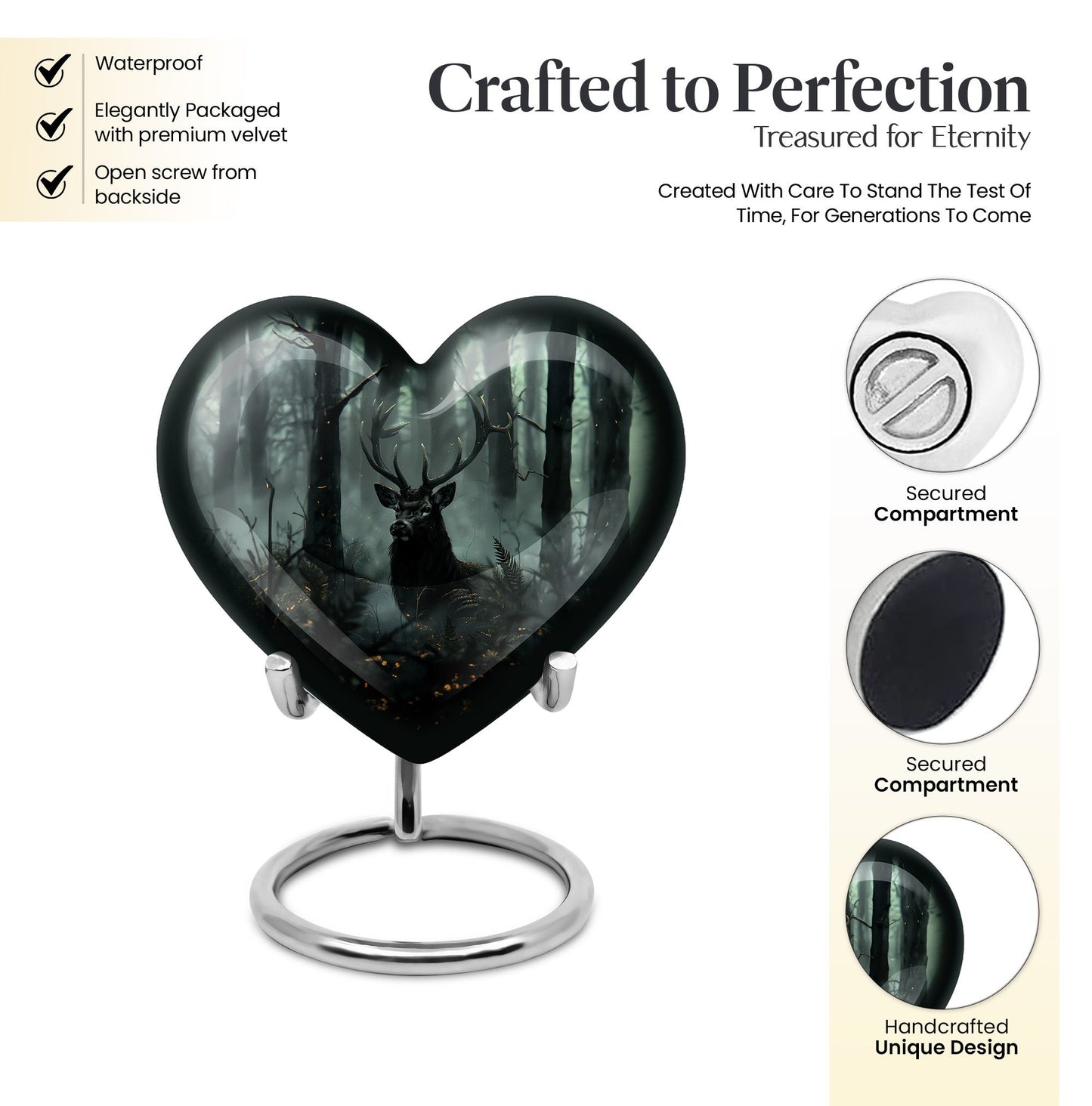 10 inch heart-shaped deer urn 