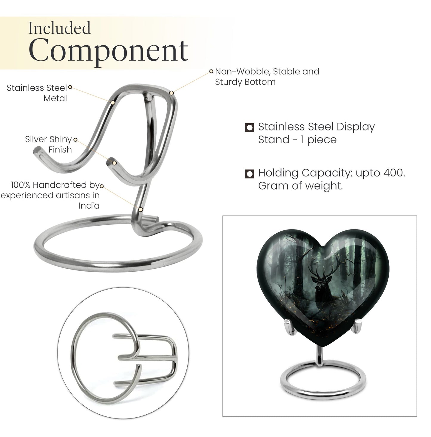 10 inch heart-shaped deer urn 